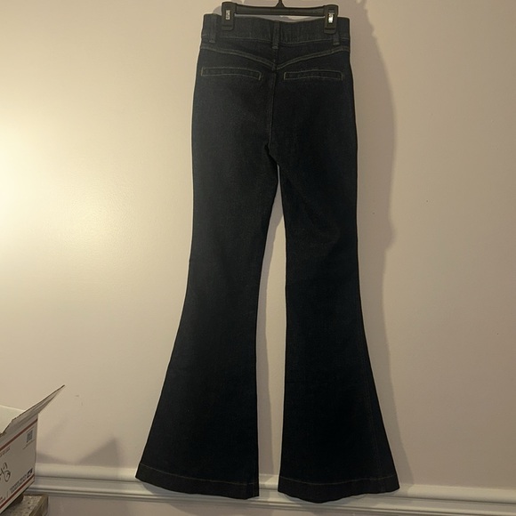 SPANX Pintuck Flare Pull On Denim High Rise Raw Indigo Stretch Jeans NEW XS - Picture 4 of 6